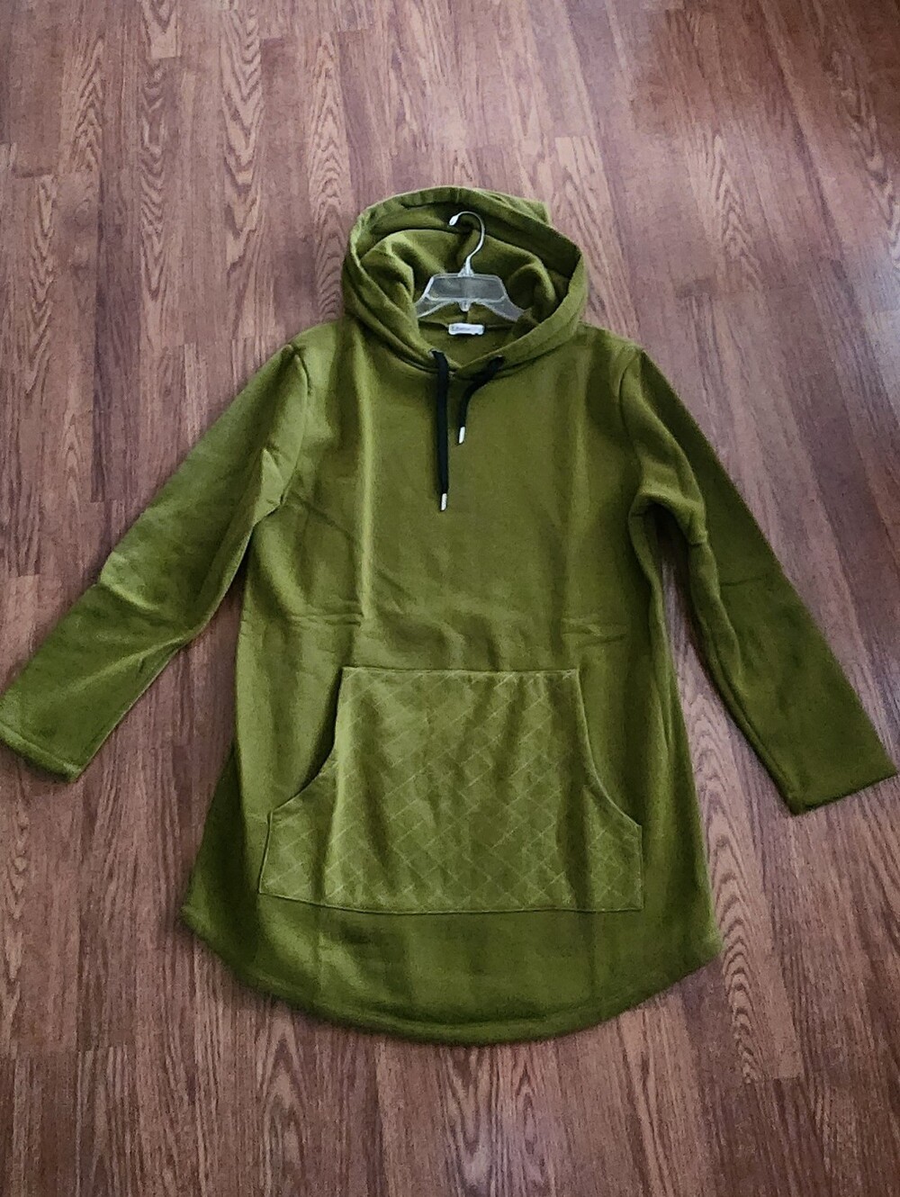 Women's Olive Green Hooded Pullover Sweatshirt Tunic